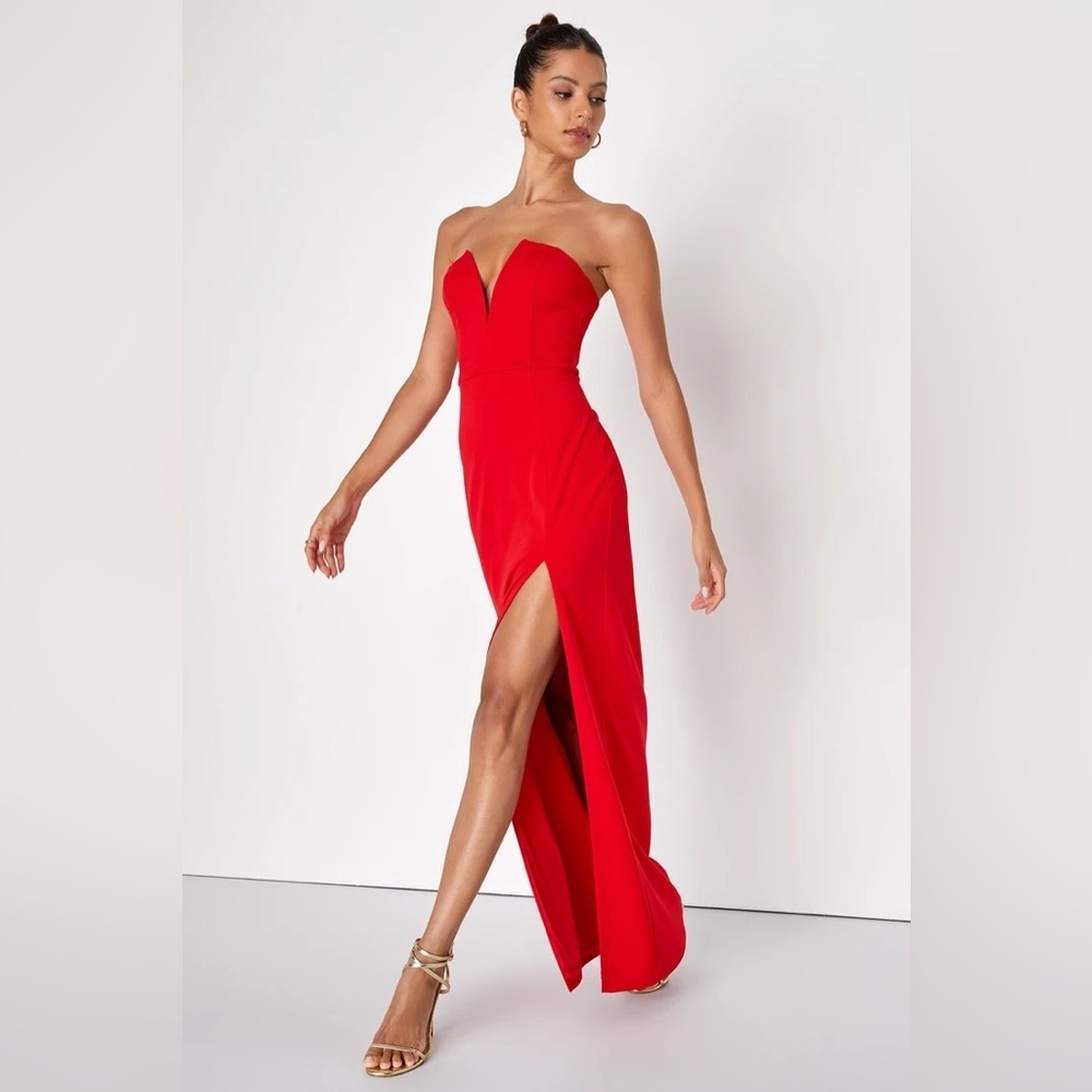 Lulus Dedicated to Glamour Red Strapless Maxi Dress - Picture 1 of 8